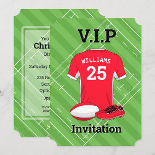 Invitation Rugby V.I.P (RED) fête d'anniversaire