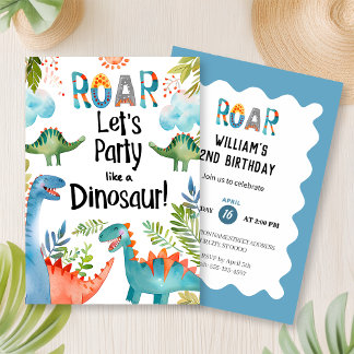 Invitation RUGIR! Dinosaur fête d'anniversaire