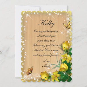 Invitation Rural Bois Jaune Floral Papillon Demoiselle D'Honn