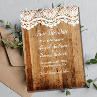 Rural Rustique Bois Blanc Dentelle Save The Date