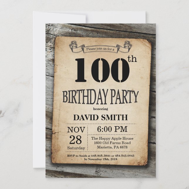 Invitation russe 100e anniversaire Bois Vintage (Devant)