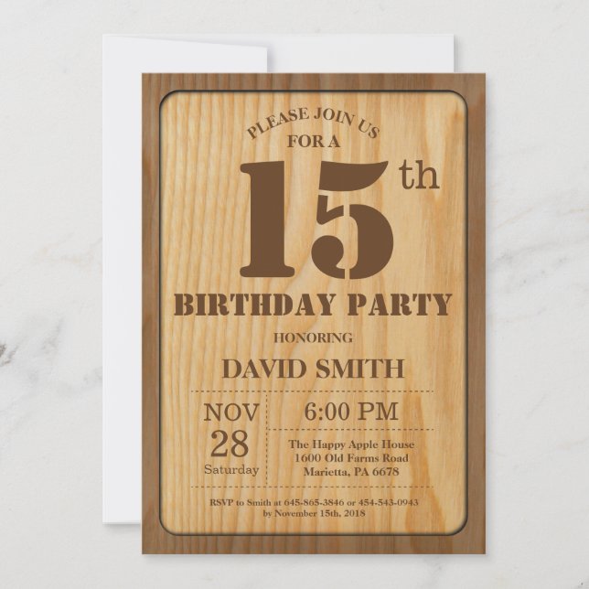 Invitation russe 15e anniversaire Bois Vintage (Devant)
