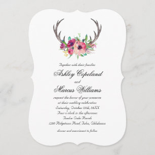 Invitation Russe Antlers Boho Floral Allure Mariage