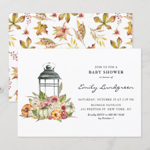 Invitation Russe Aquarelle Automne Harvest Lanterne Baby show
