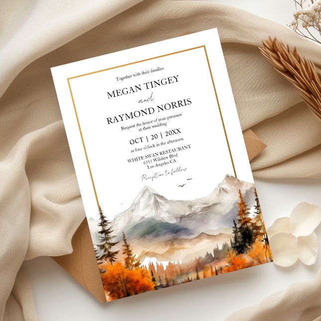 Invitation Russe aquarelle Automne Mariage Mountain (Créateur téléchargé)