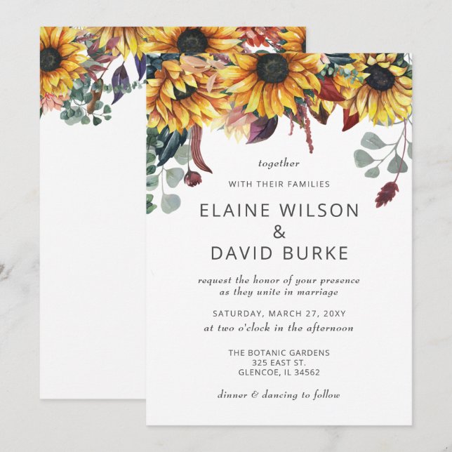 Invitation Russe Aquarelle Bourgogne Mariage de automne (Devant / Derrière)
