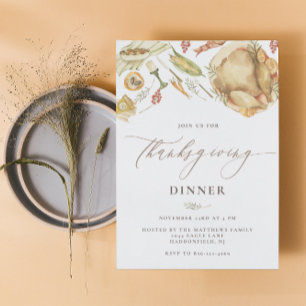 Invitation Russe Aquarelle Chute Turquie Thanksgiving Dîner