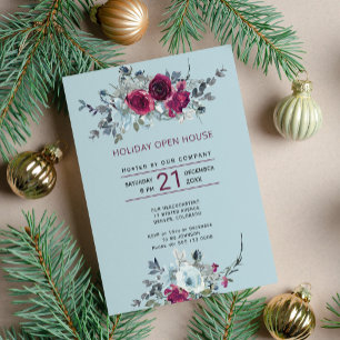 Invitation Russe aquarelle fleurie Holiday Open House