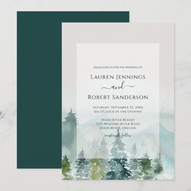Invitation Russe Aquarelle Forêt Pin Mariage (Devant / Derrière)