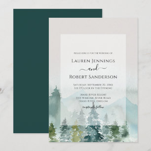 Invitation Russe Aquarelle Forêt Pin Mariage