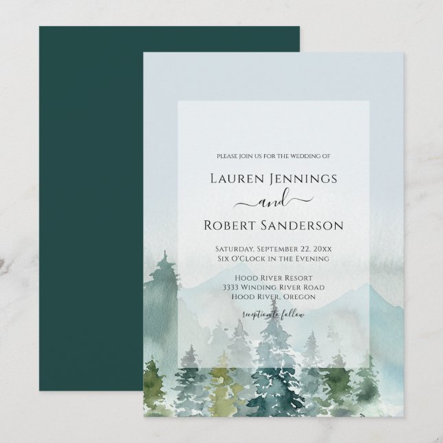 Invitation Russe Aquarelle Mariage de pin de montagne (Devant / Derrière)