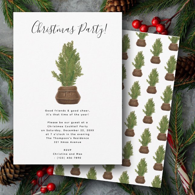 Invitation Russe Aquarelle Noël Arbre de Noël Fête (Rustic Watercolor Christmas Tree Holiday Party Invitation)