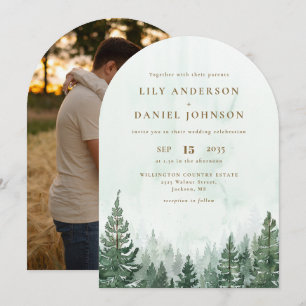 Invitation Russe Aquarelle Pine Forêt Mariage Arc Photo