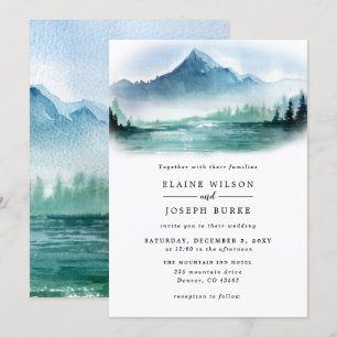 Invitation Russe Aquarelle Pine Mountains Lac Mariage