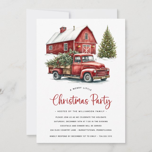 Invitation Russe Aquarelle Rouge Camion fête de Noël (Devant)