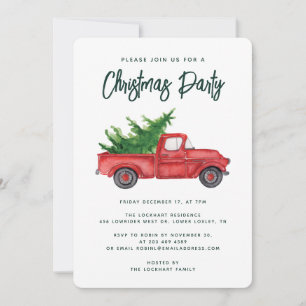 Invitation Russe Aquarelle Rouge Camion Noël