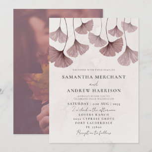 Invitation Russe aquarelle Terracotta Ginkgo Mariage