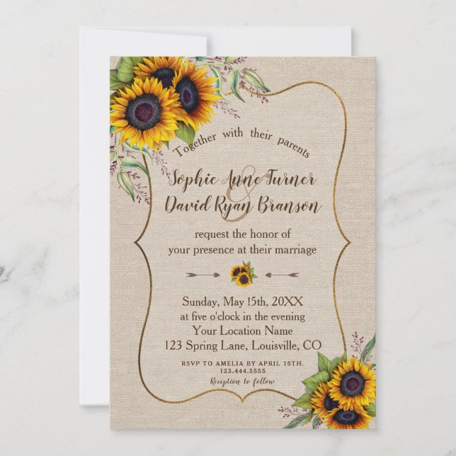 Invitation Russe Aquarelle Tournesols Linge Mariage (Devant)