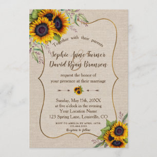 Invitation Russe Aquarelle Tournesols Linge Mariage