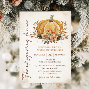Invitation Russe Automne Citrouille Thanksgiving Diner Aquare