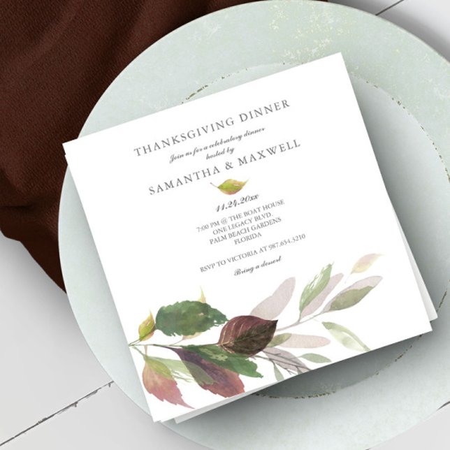 Invitation Russe Automne Feuilles Aquarelle Thanksgiving Dîne (Thanksgiving dinner invitation autumn leaves)