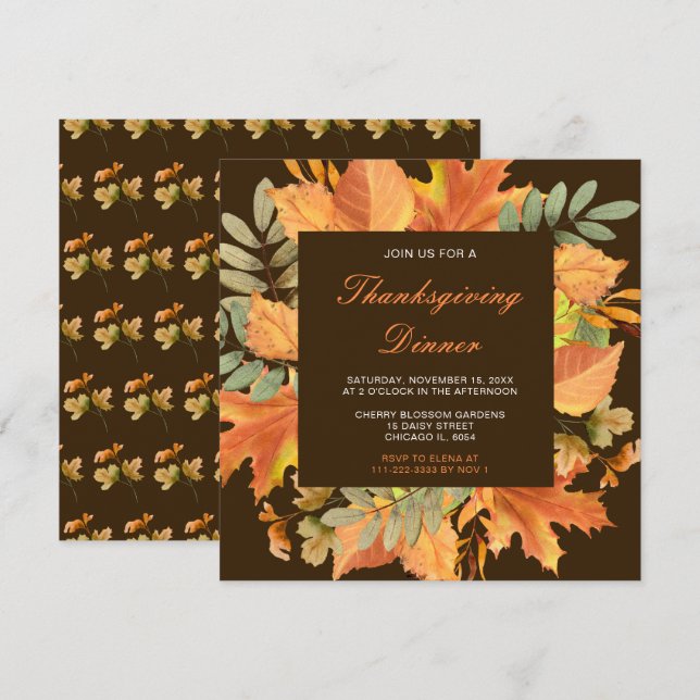 Invitation Russe Automne Feuilles de l'automne Thanksgiving P (Devant / Derrière)