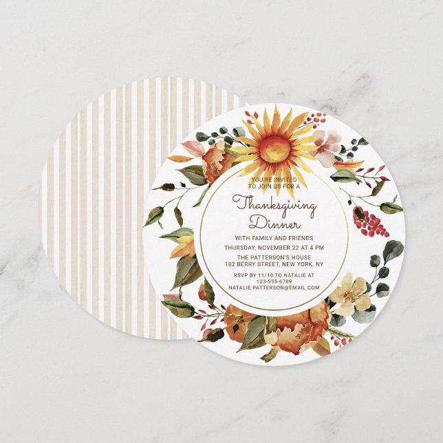 Invitation Russe Automne Floral Thanksgiving Dîner (Devant / Derrière)