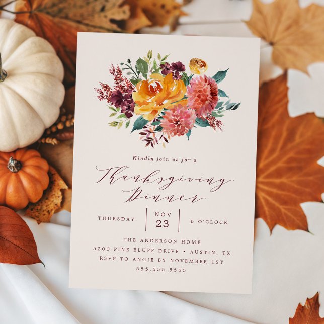 Invitation Russe Automne Floral Thanksgiving Dîner (Créateur téléchargé)