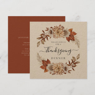 Invitation Russe Automne Floral Thanksgiving Dîner Carré