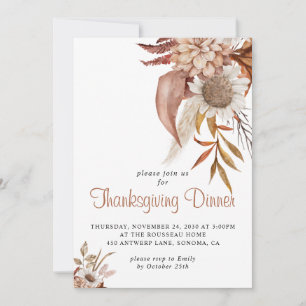 Invitation Russe Automne Terracotta Floral Thanksgiving Invi
