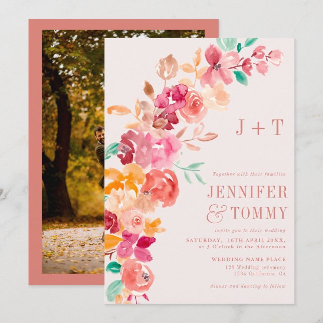 Invitation Russe automne terre cuite florale mariage photo (Devant / Derrière)