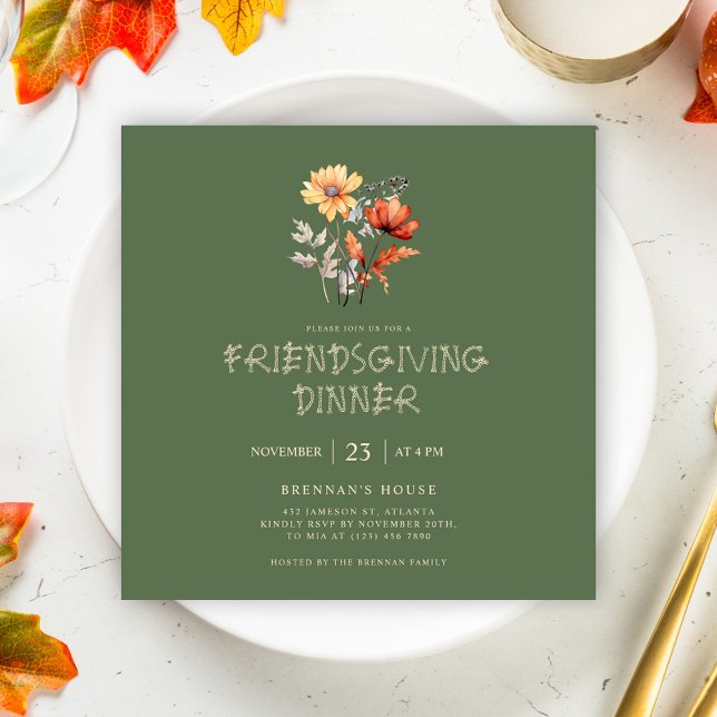 Invitation Russe Automne Thanksgiving Friendsgiving Dîner (Rustic Fall Thanksgiving Friendsgiving Dinner Invitation)