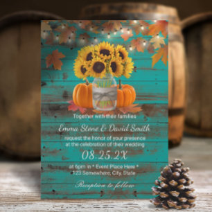 Invitation Russe Autumn Sunflower Jar Citrouille Turquoise Gr