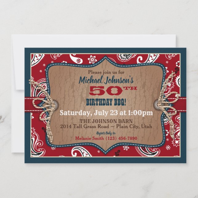 Invitation Russe Bandanna Occidentale Imprimer Cowboy Anniver (Devant)
