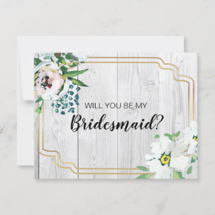 Invitation Russe Barnwood Floral Gold Bridesmaid Proposition