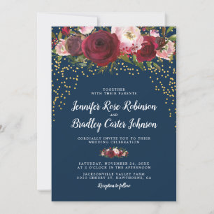 Invitation Russe Blush Burgundy Navy Mariage Floral