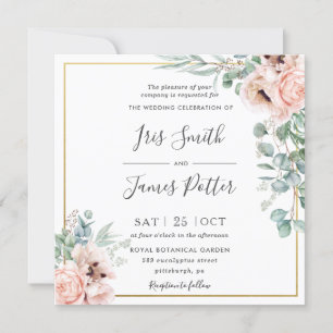 Invitation Russe Blush rose Floral Eucalyptus Mariage or