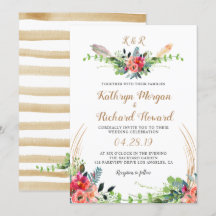 Russe Bohème Floral Aquarelle Monogramme Mariage