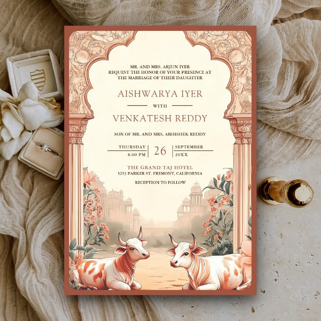 Invitation Russe Boho Earthy Floral Mariage de vache indienne (Créateur téléchargé)