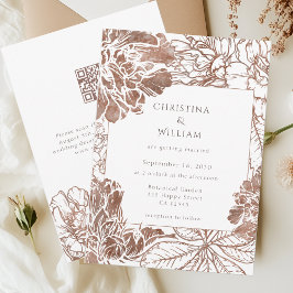 Invitation Russe Boho Floral Mocha Brown Mariage QR Code