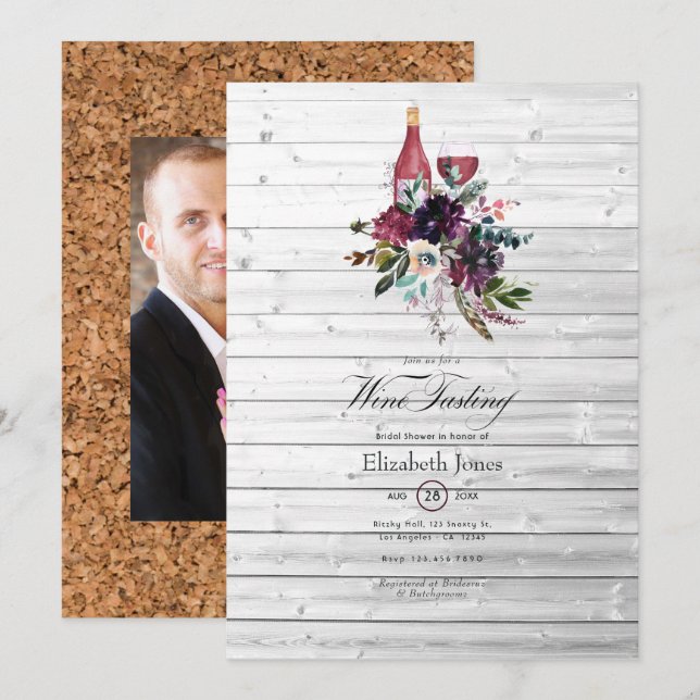 Invitation Russe Boho Plum Red Wine Tasting Fête des mariées (Devant / Derrière)