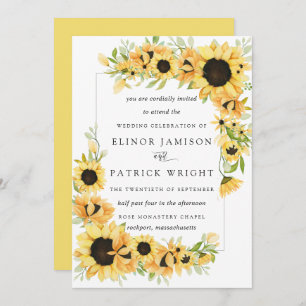 Invitation Russe Boho Yellow Sunflower Mariage d'été