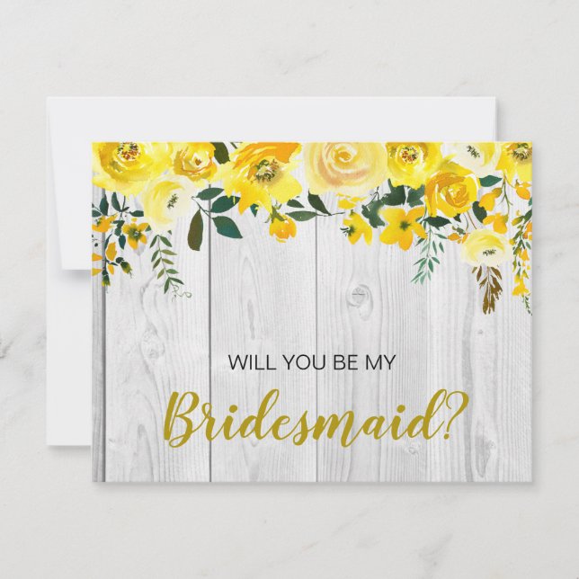 Invitation Russe Bois-de-gorge jaune Floral Bridesmaid Propos (Devant)