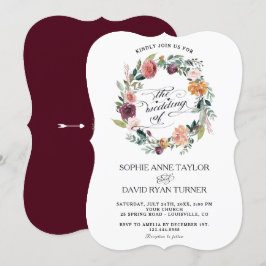 Invitation Russe Bourgogne Blush Ivory Floral Wreath Mariage