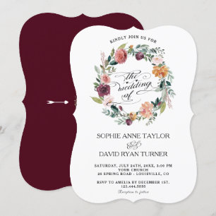 Invitation Russe Bourgogne Blush Ivory Floral Wreath Mariage