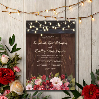 Invitation Russe Bourgogne Floral Mariage de automne rouge