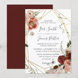 Invitation Russe Bourgogne Marsala Blush Floral Mariage