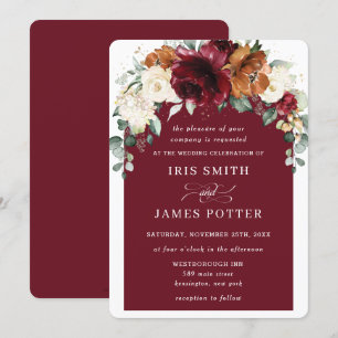 Invitation Russe Bourgogne Orange Mariage d'arc floral d'ivoi