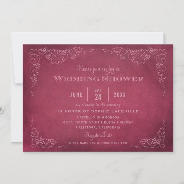 Invitation Russe Bourgogne Rouge Vignoble Wedding shower (Devant)