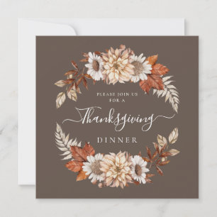 Invitation Russe Brown Automne Floral Thanksgiving Dîner